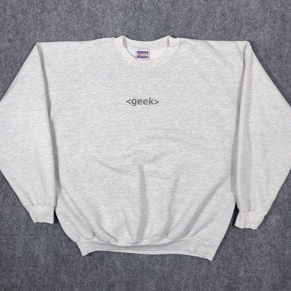 Geek Computer Programmer Sweatshirt Mens XL Grey HTML Vintage Crewneck